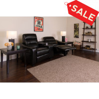 Flash Furniture BT-70380-2-BK-GG Futura Series 2-Seat Reclining Black Leather Theater Seating Unit with Cup Holders